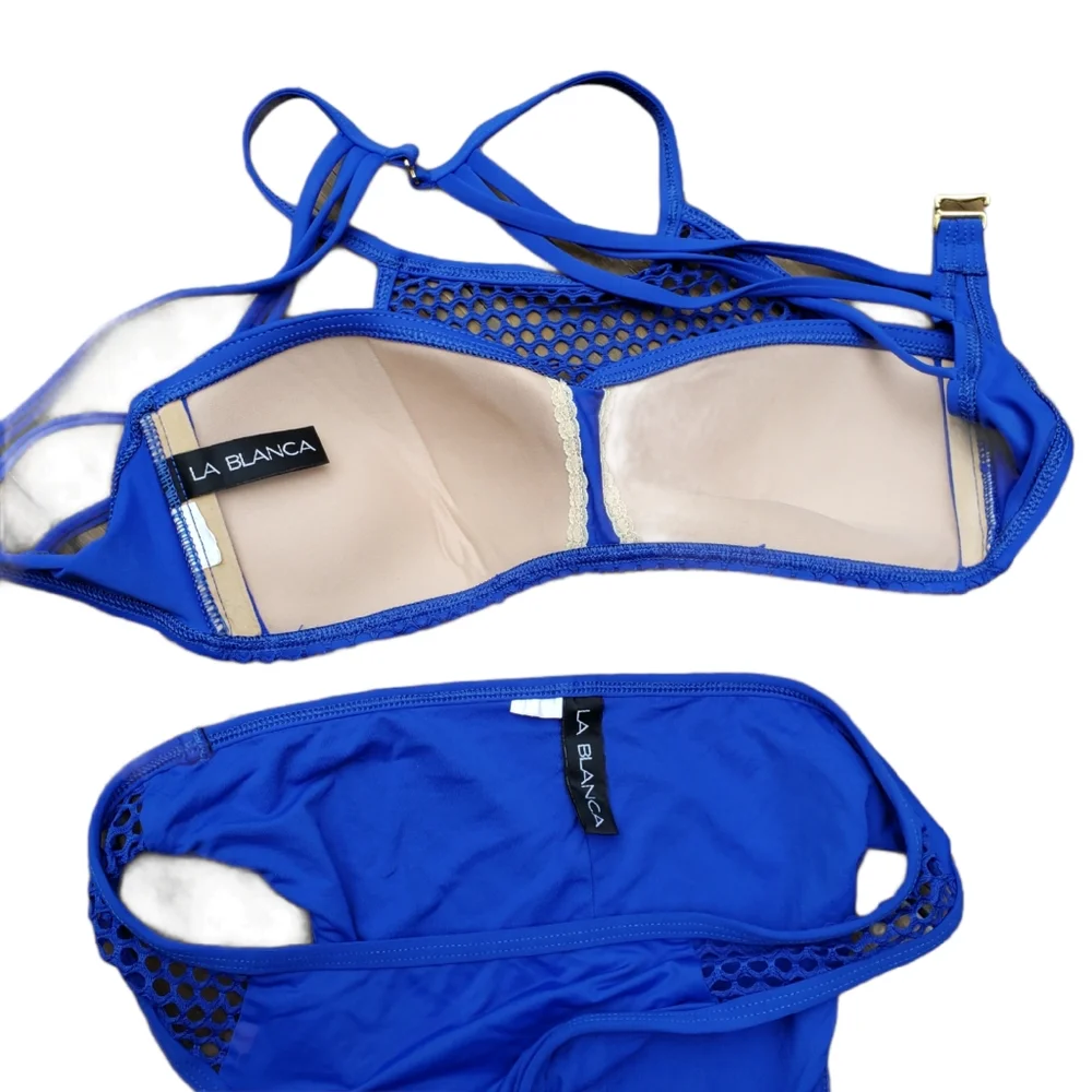 La Blanca All Meshed Up Hipster 2 Piece Swimsuit 8 Cobalt Blue strappy swim